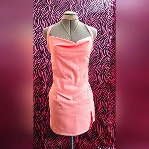 Pink Pinstripe 90s Clubwear Mean Girls Drape Front Top Highwaist Slit Skirt Fit